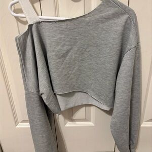 Gray One-Shoulder Crop Sweatshirt